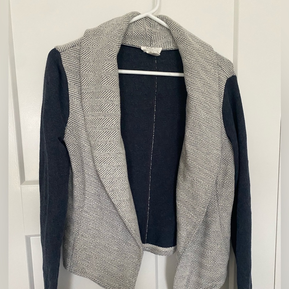Gray Herringbone Open-Front Cardigan Sweater - Women